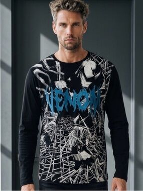 Rare Venom Graphic Tee with Embroidered Appliqué by Mad Engine